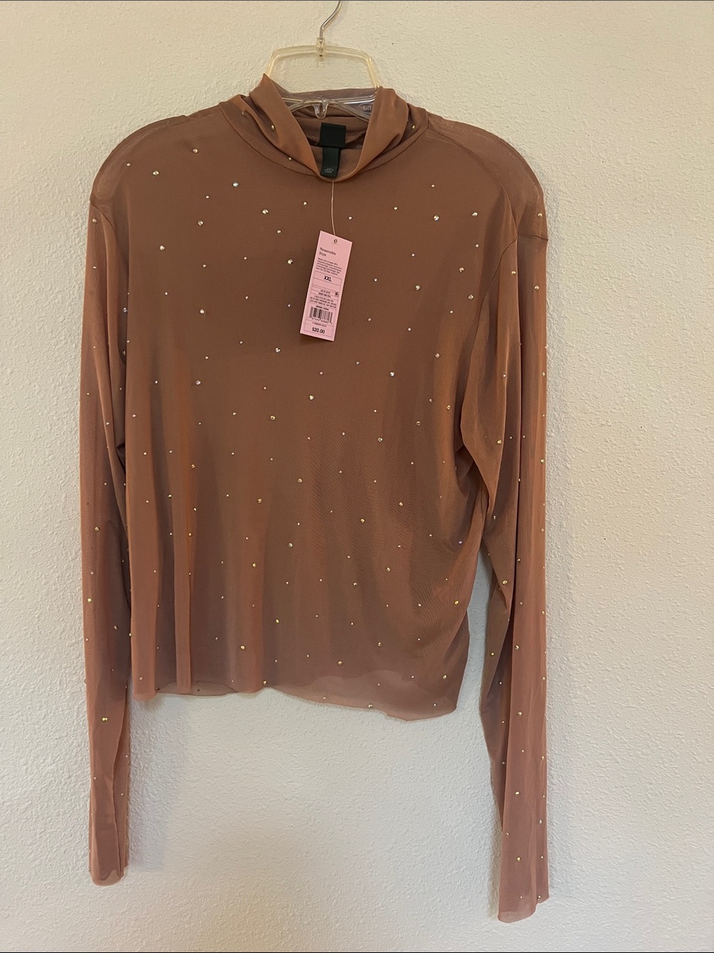 wild fable Brown Rhinestone Mesh Long-Sleeve Top